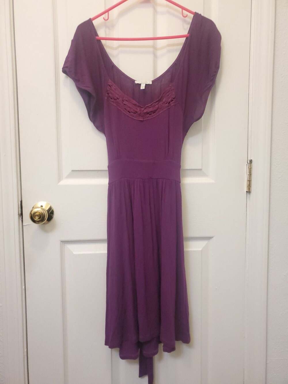VTG Y2K dELiA*s Plum Purple Crochet Lace Flutter Sleeve Dress Whimsigoth M